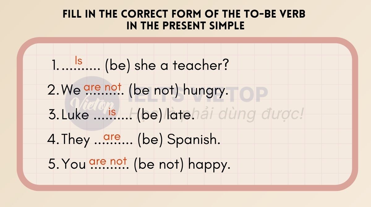 Fill in the correct form of the to-be verb in the present simple 