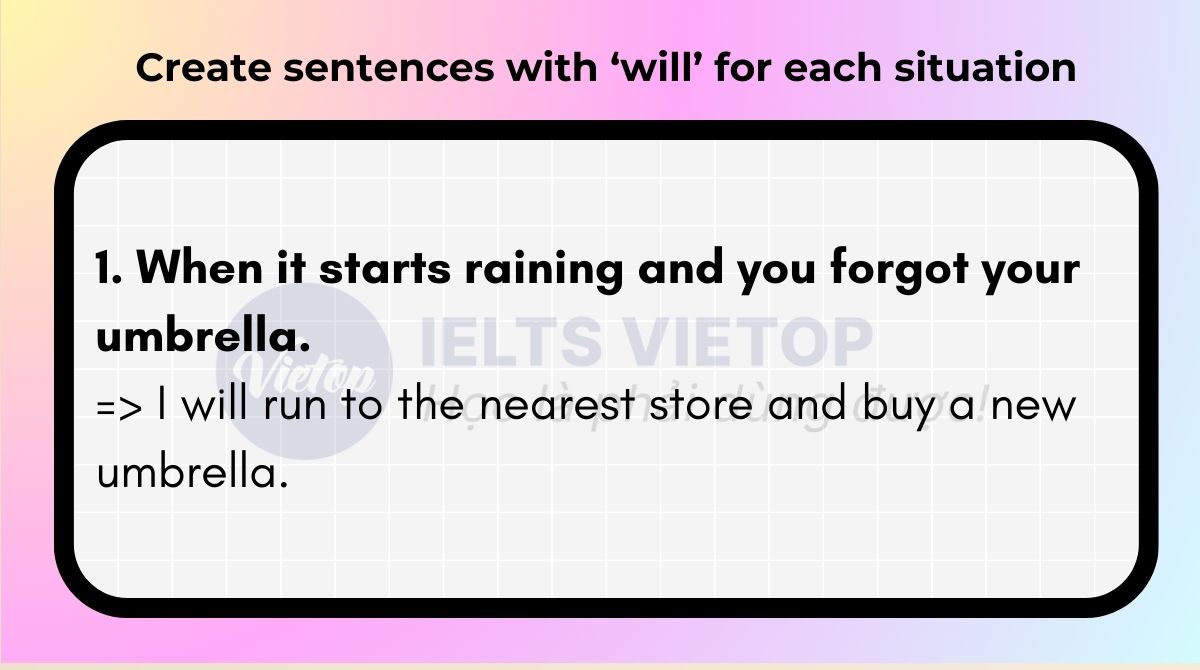Create sentences with ‘will for each situation