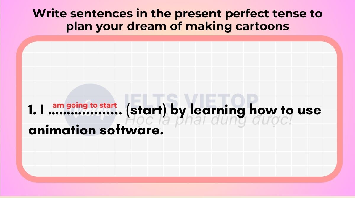 Write sentences in the present perfect tense to plan your dream of making cartoons 1