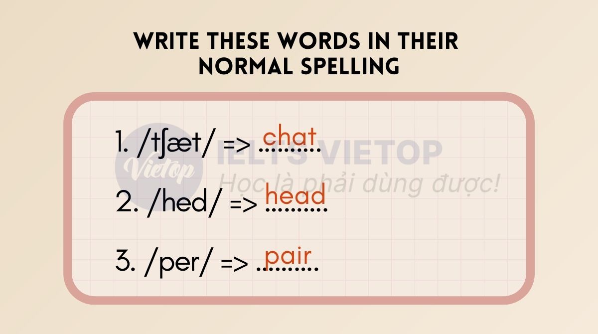 Write these words in their normal spelling. Listen and repeat