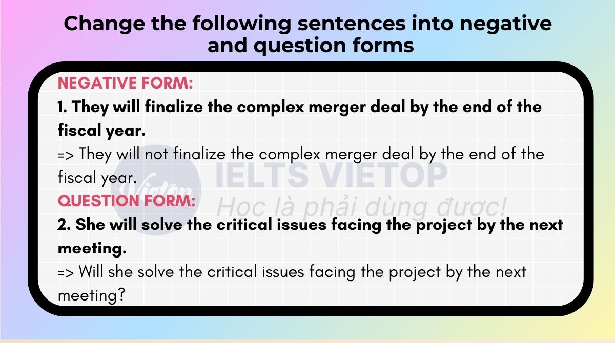 Change the following sentences into negative and question forms