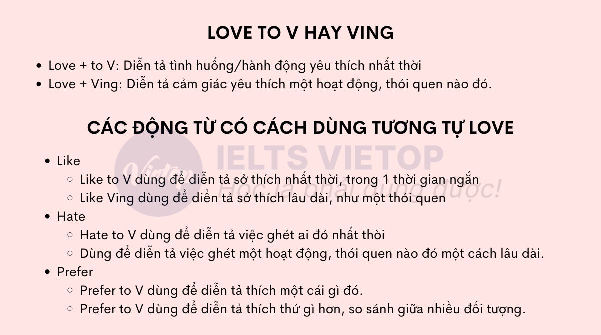 Bài tập love to V hay Ving