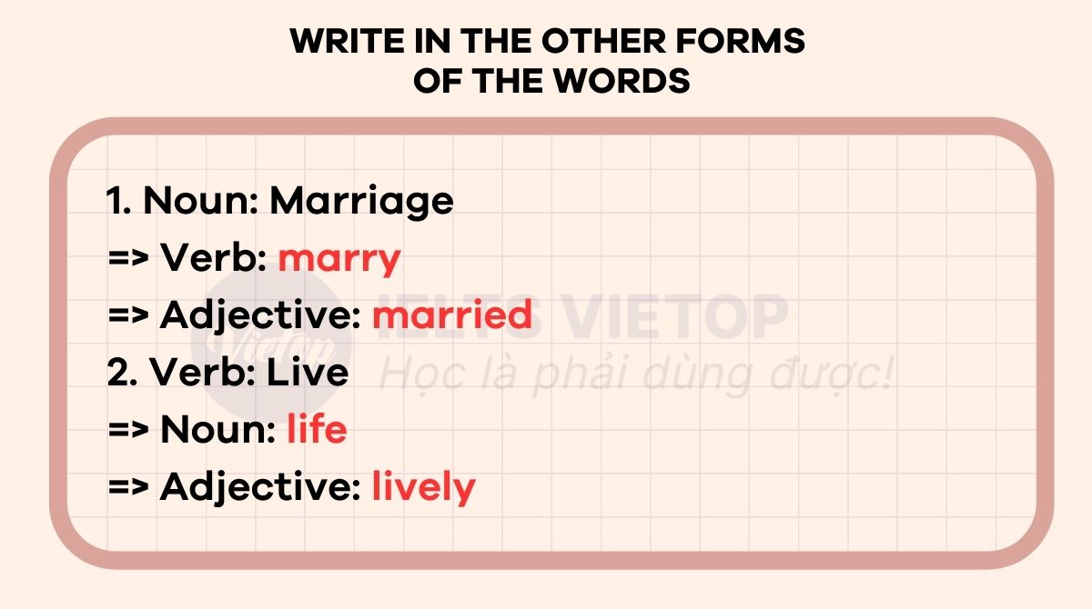 Write in the other forms of the words