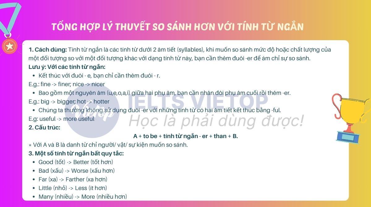 Tổng hợp lý thuyết so sánh hơn với tính từ ngắn