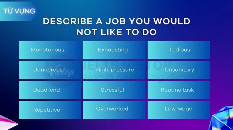 Từ vựng Describe a job you would not like to do